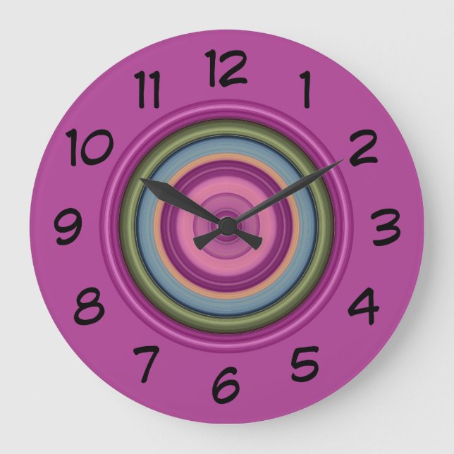 Hot Pink Multicolored Circular Pattern Large Clock (Front)