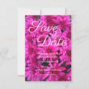 Hot Pink Mums Floral Photo Save the Date Invitation