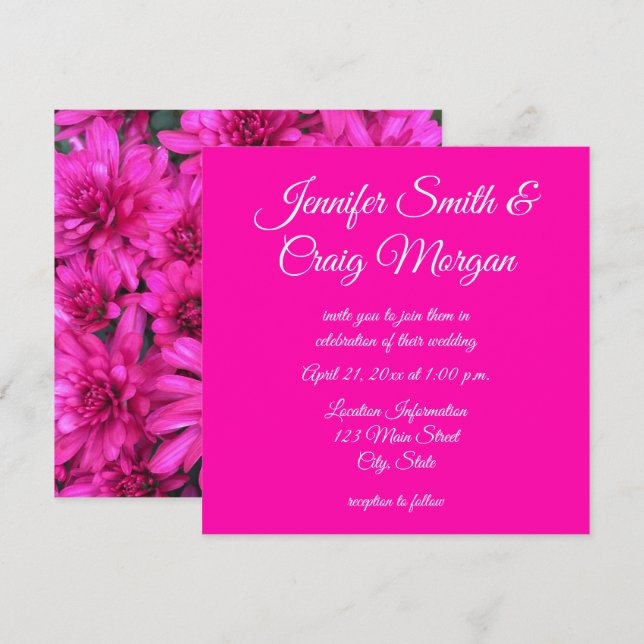 Hot Pink Mums Photo Wedding Invitation (Front/Back)