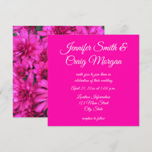 Hot Pink Mums Photo Wedding Invitation