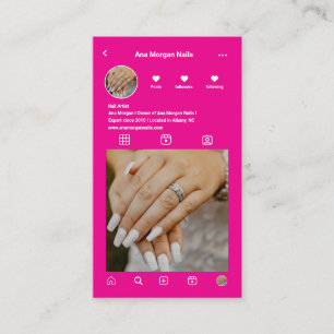 Hot pink Nail artist Instagram Photo Grid QR Code Business Card