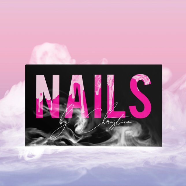 Hot Pink Nails Drip Nail Art Manicure QR Code Business Card (Hot Pink Nails Drip Nail Art Manicure QR Code Business Card)