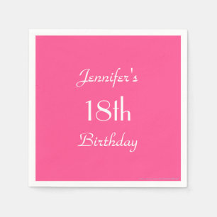Hot Pink, Name, 18th Birthday Party Paper Napkin