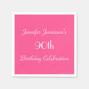 Hot Pink, Name, 90th Birthday Party Simple Paper Napkin