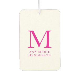 Hot Pink Name and Monogram Car Air Freshener