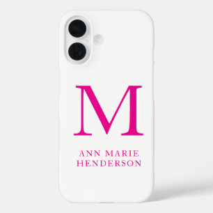 Hot Pink Name and Monogram iPhone 16 Case