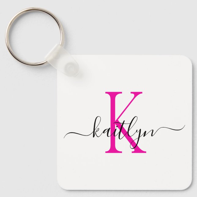 Hot Pink Name Initial Monogram Key Ring (Front)