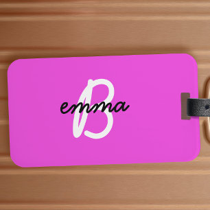 Hot Pink Name   Modern Initial Monogram Neon Luggage Tag
