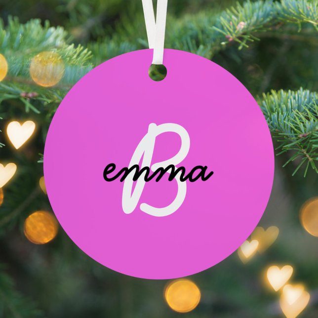Hot Pink Name | Modern Initial Monogram Neon Metal Tree Decoration (Creator Uploaded)