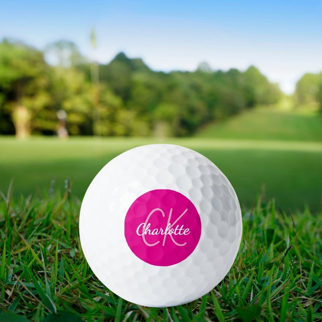 Hot pink name monogram initials golf balls (Creator Uploaded)