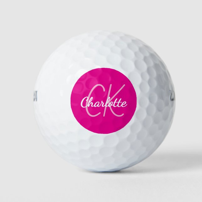Hot pink name monogram initials golf balls (Front)