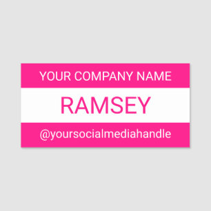 Hot Pink Name Tag without Logo Pin or Magnetic 3in