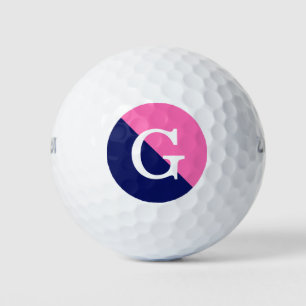 Hot Pink Navy Blue 2 Tone Diag Initial Monogram Golf Balls