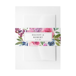 Hot Pink & Navy Blue Floral 2 Invitation Belly Band