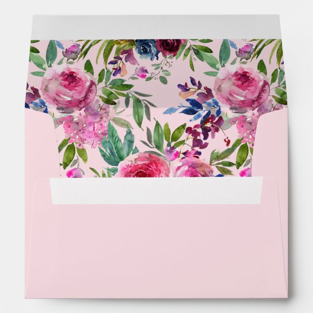 Hot Pink & Navy Blue Floral Envelope V3B Pink (Back (Bottom))