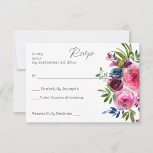 Hot Pink & Navy Blue Floral no Meal RSVP Card