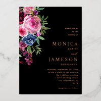 Hot Pink & Navy Blue Floral Wedding 3 Black