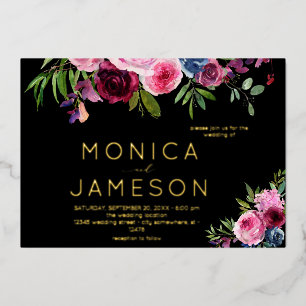 Hot Pink & Navy Blue Floral Wedding Black