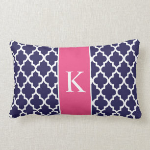 Hot Pink Navy Blue Moroccan Custom Monogram Lumbar Cushion