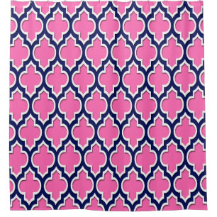 Hot Pink Navy Blue White XL Moroccan #4DS Shower Curtain