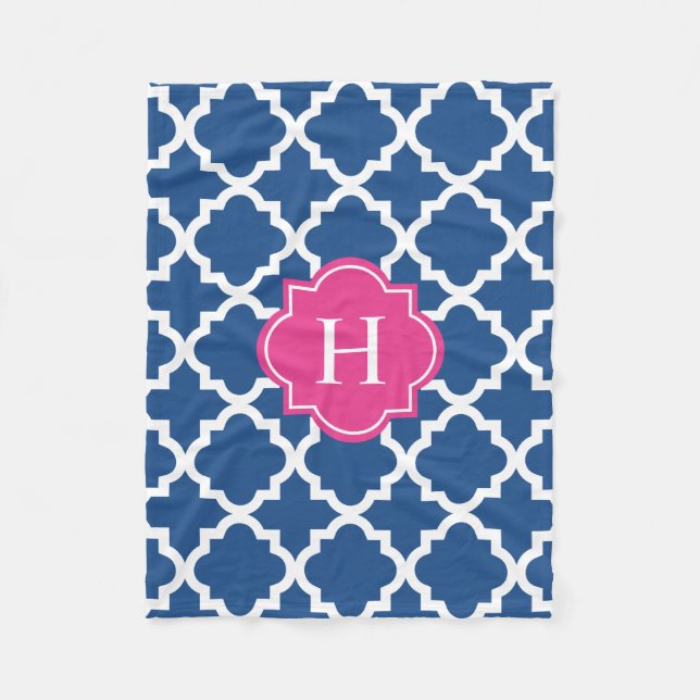 Hot Pink & Navy Monogram | Fleece Blanket (Front)