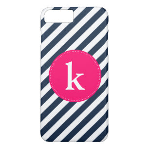 Hot Pink & Navy Monogram iPhone 7 Plus Case