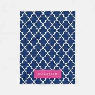 Hot Pink & Navy Quatrefoil   Fleece Blanket