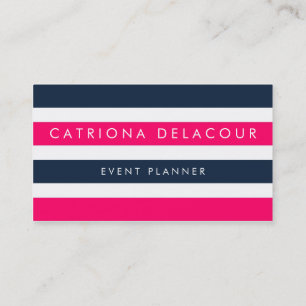 Hot Pink & Navy Stripes Modern Business Cards