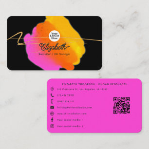 Hot-Pink Neon and Faux Gold Glitter Business Card