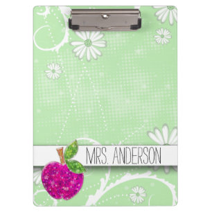 Hot Pink Neon Green Teachers Apple Classroom Name Clipboard