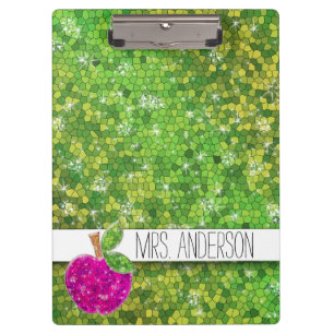 Hot Pink Neon Green Teachers Apple Classroom Name Clipboard