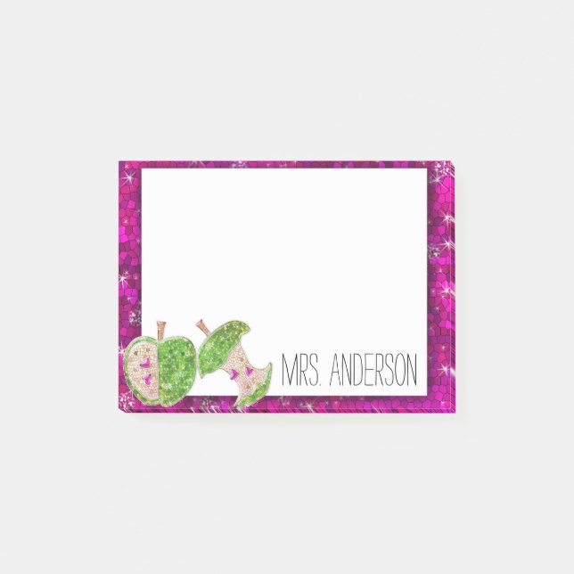 Hot Pink Neon Green Teachers Apple Classroom Notes (Front)