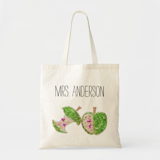 Hot Pink Neon Green Teachers Apple Classroom Tote