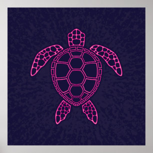 Hot Pink Neon Lava Sea Turtle Design Poster