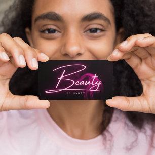 Hot Pink Neon & Smoke Beauty Salon Script  Business Card