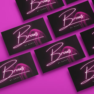 Hot Pink Neon & Smoke Brows Handwritten Script Business Card