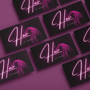 Hot Pink Neon & Smoke Hair Stylist Script Business Card