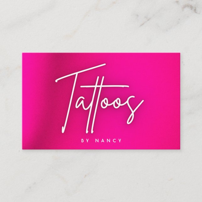 Hot Pink Neon Tattoo Artist  Business Card (Front)