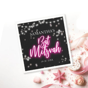 Hot Pink Neon-Themed Bat Mitzvah  Napkin