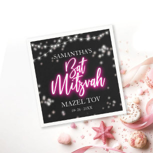 Hot Pink Neon-Themed Bat Mitzvah  Napkin