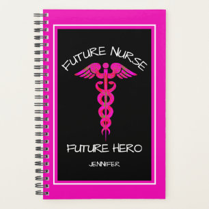 Hot Pink Nurse Medical Caduceus Personalized Planner