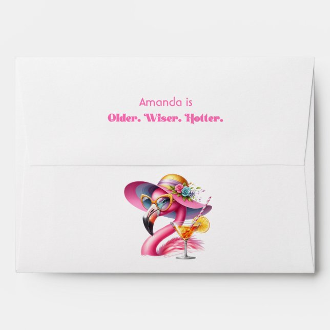Hot Pink Older Wiser Hotter Flamingo Birthday Envelope (Back (Top Flap))