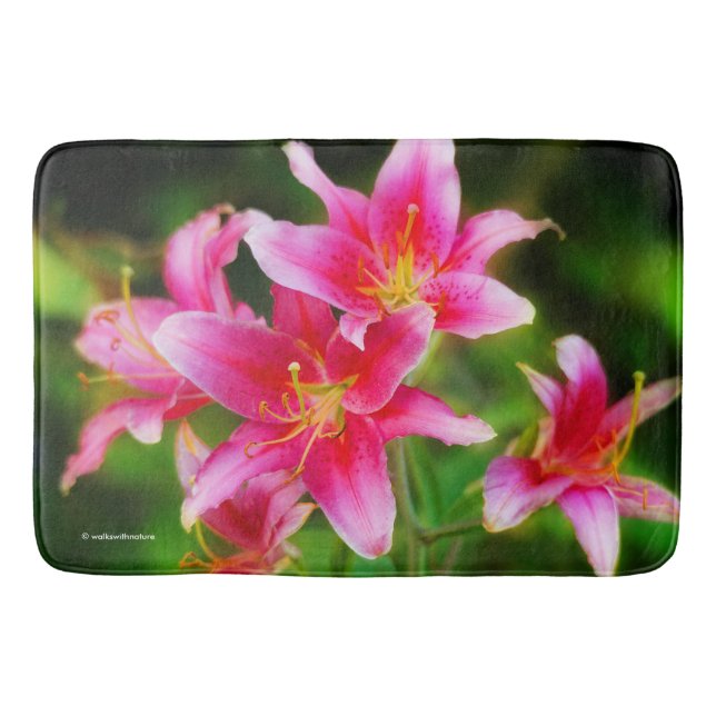 Hot Pink Olympic Torch Lilies Bath Mat (Front)
