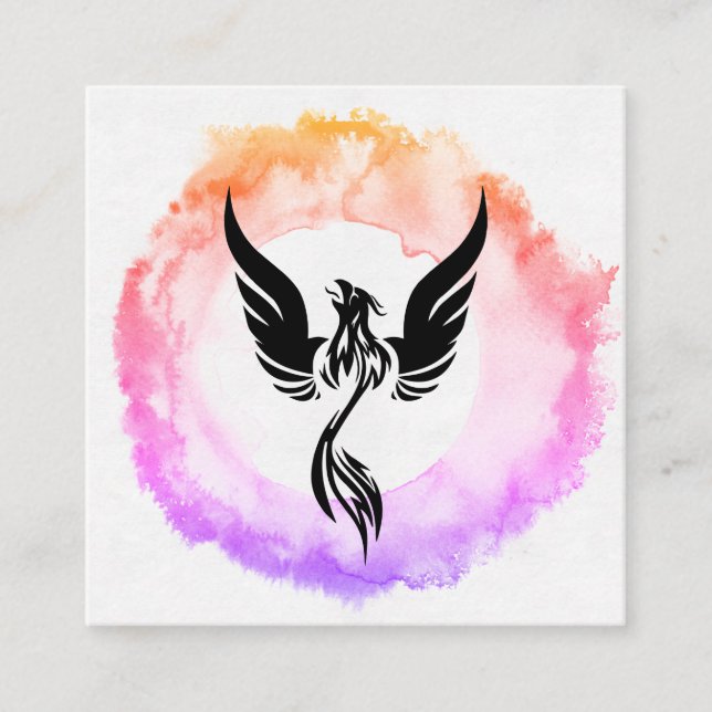 *~*  Hot Pink Ombre  Black Phoenix  Ring of Fire Square Business Card (Front)