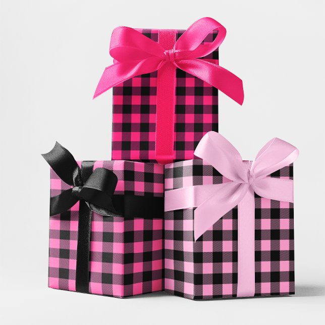 Hot Pink Ombre Buffalo Plaid Small Wrapping Paper Sheet (Hot Pink Buffalo Plaid Small Wrapping Paper Sheets)