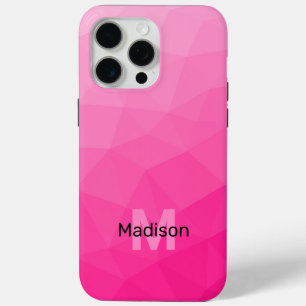 Hot pink ombre geometric mesh pattern Monogram iPhone 15 Pro Max Case