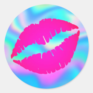 Hot Pink Ombre Lipstick Kiss Iridescent Ombre Classic Round Sticker
