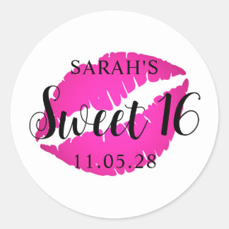 Hot Pink Ombre Lipstick Sweet 16 Classic Round Sticker