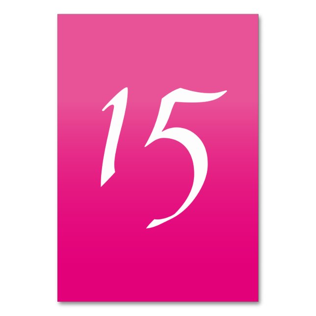 Hot Pink Ombre Modern Wedding Table Number (Front)