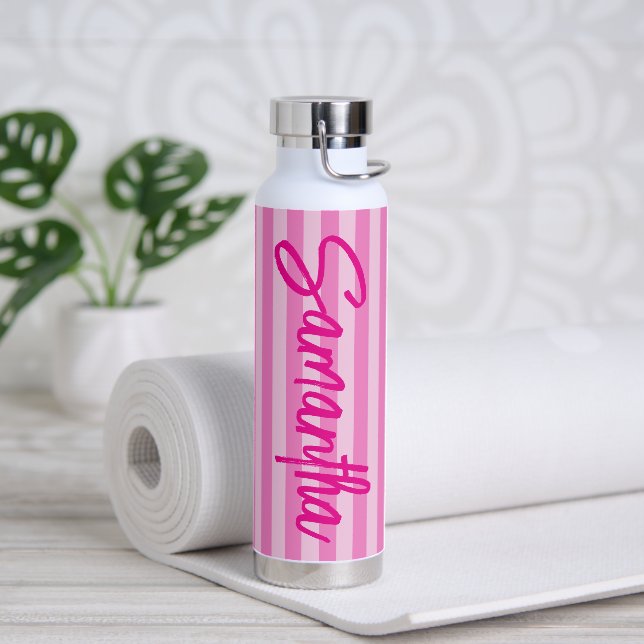 Hot Pink Ombre Stripes Personalised Water Bottle (Yoga)
